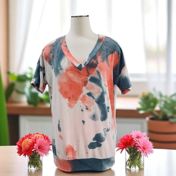 White Birch Tie Dye V Neck T Shirt Small Oversized Boho Y2K Soft Grunge Festival - Picture 1 of 10